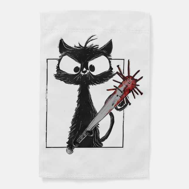 Black Cat Baseball Horror Halloween Garden Flag (Front)