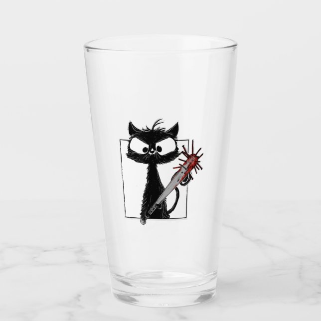 Black Cat Baseball Horror Halloween Glass (Front)