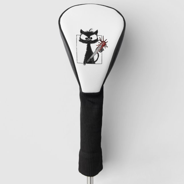 Black Cat Baseball Horror Halloween Golf Head Cover (Front)