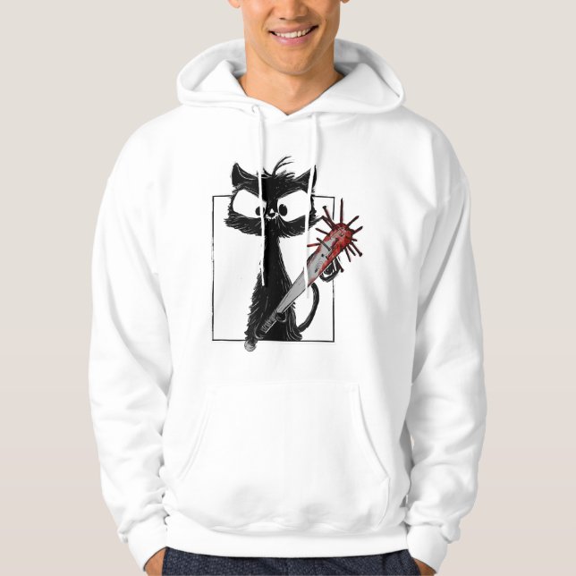 Black Cat Baseball Horror Halloween Hoodie (Front)