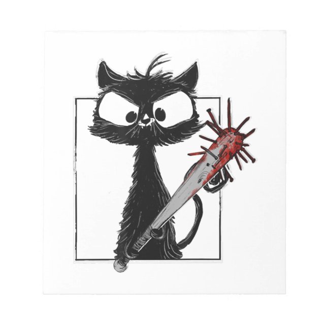 Black Cat Baseball Horror Halloween Notepad (Front)