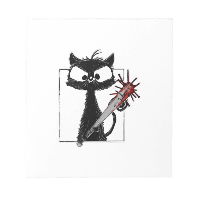 Black Cat Baseball Horror Halloween Notepad (Front)