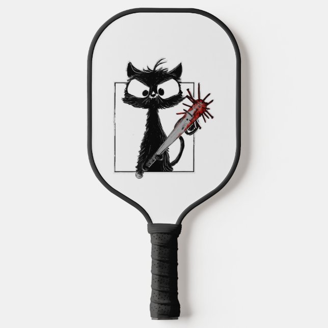 Black Cat Baseball Horror Halloween Pickleball Paddle (Front)