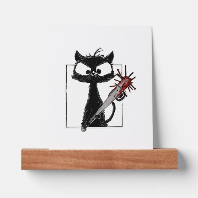 Black Cat Baseball Horror Halloween Picture Ledge (Front)
