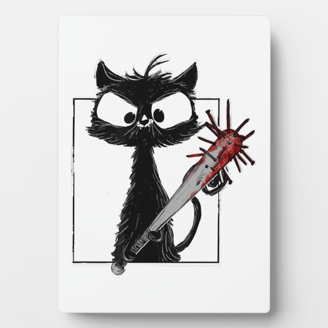 Black Cat Baseball Horror Halloween Plaque (Front)