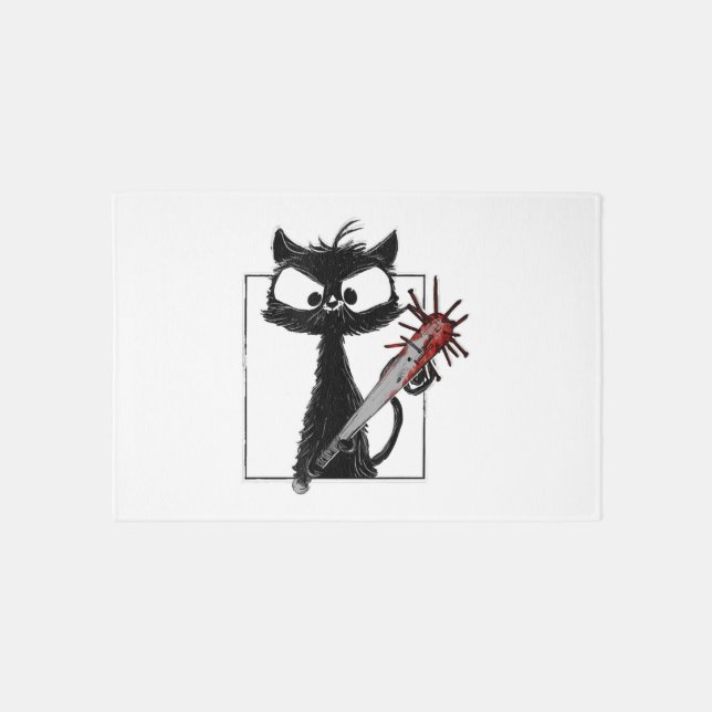 Black Cat Baseball Horror Halloween Rug (Front)