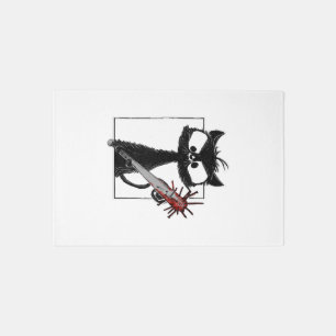 Black Cat Baseball Horror Halloween Rug