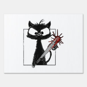 Black Cat Baseball Horror Halloween Sign