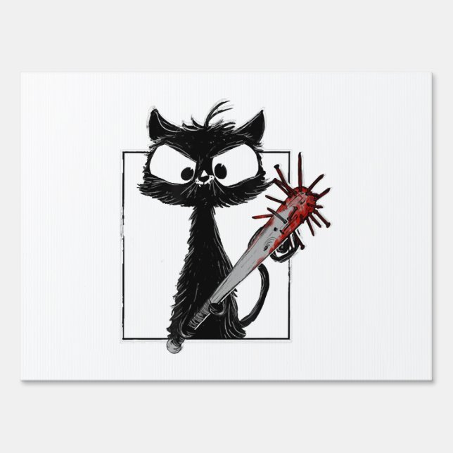 Black Cat Baseball Horror Halloween Sign (Front)