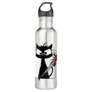 Black Cat Baseball Horror Halloween Stainless Steel Water Bottle