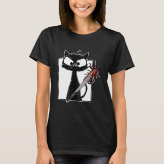 Black Cat Baseball Horror Halloween T-Shirt