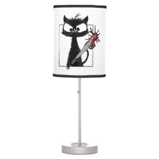 Black Cat Baseball Horror Halloween Table Lamp