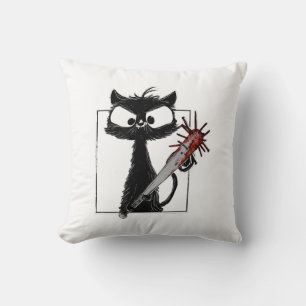 Black Cat Baseball Horror Halloween Throw Pillow