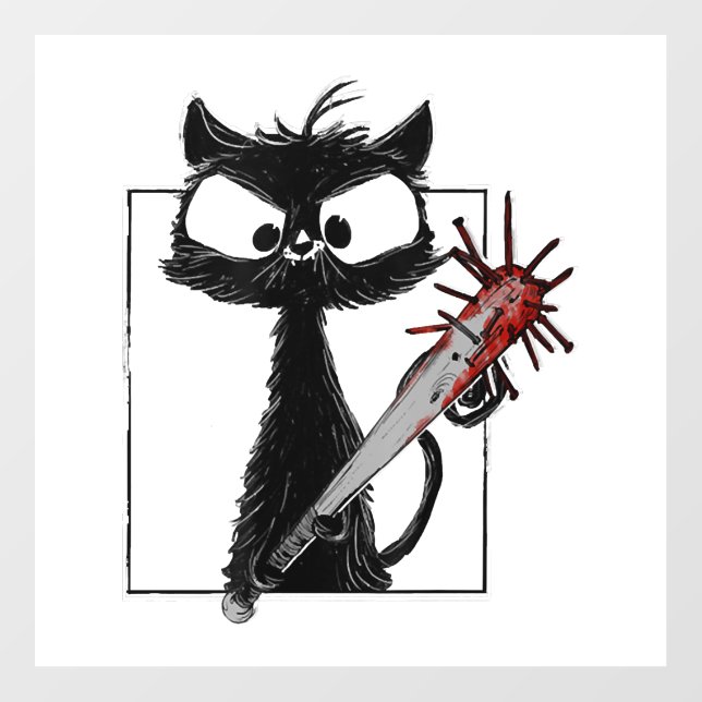 Black Cat Baseball Horror Halloween Wall Decal (Front)