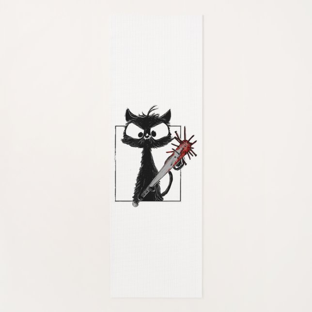 Black Cat Baseball Horror Halloween Yoga Mat (Front)