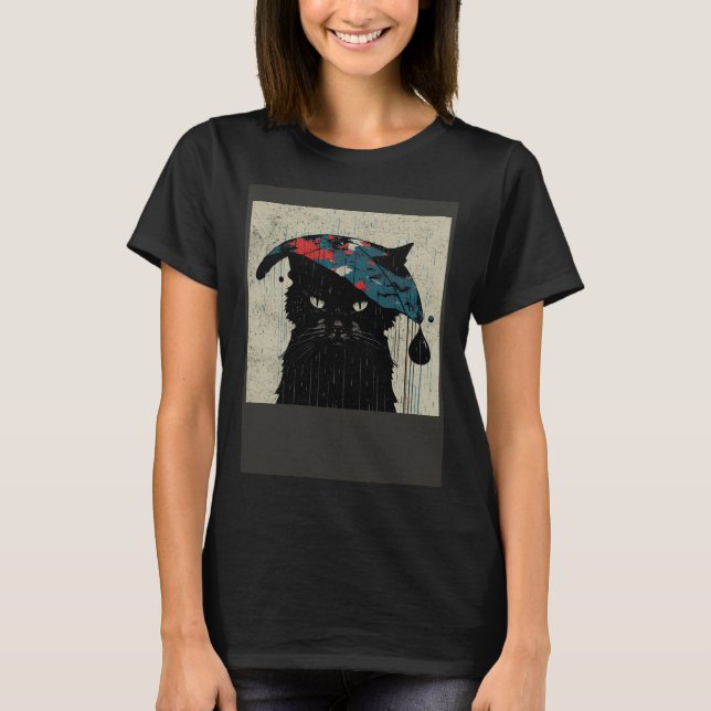 Black Cat Baseball Raining T-Shirt (Front)