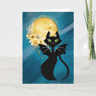 Black Cat Bat Cat Elegant Halloween Card