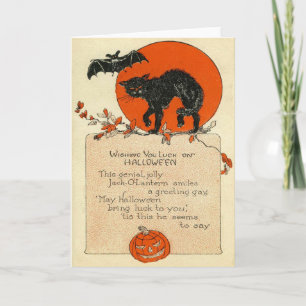 Black Cat Bat Full Moon Card