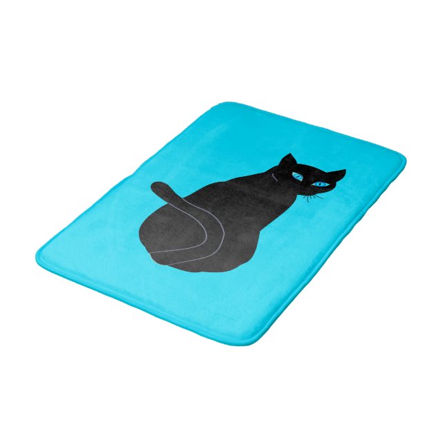 Black Cat Bath Mat - Custom Colors - Blue Eyes (Angled)
