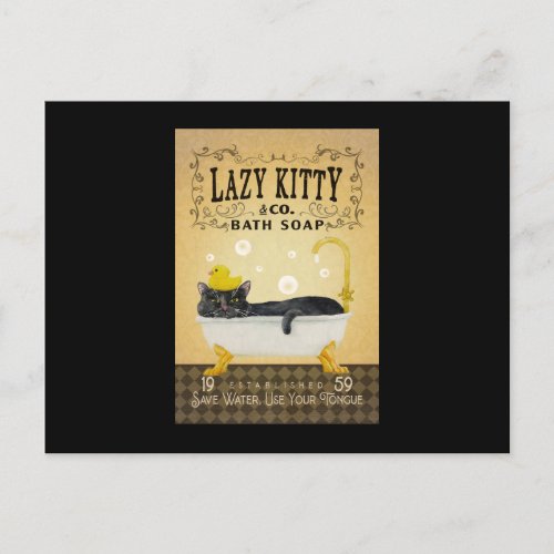 Black Cat Bath Soap Lazy Kitty Cat Funny Black Cat Postcard