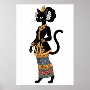 Black Cat Batik Queen Folk Art Poster
