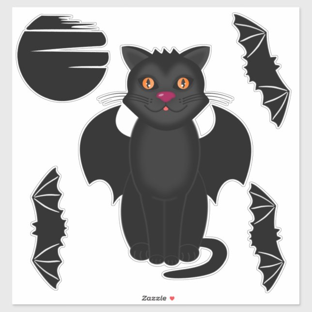 Black Cat, Bats and Moon Halloween Sticker (Sheet)