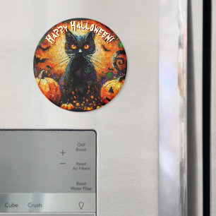 Black Cat Bats Pumpkins Whimsical Personalized Magnet