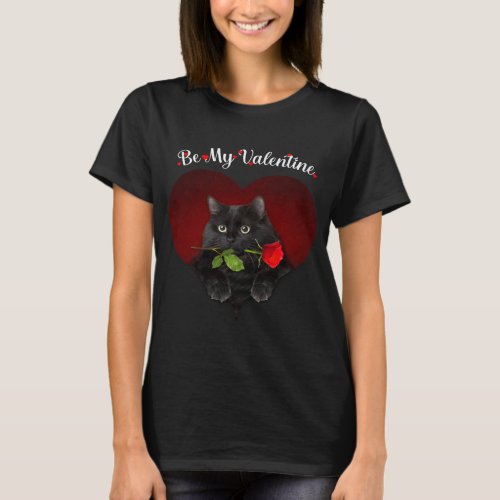 Black Cat Be My Valentine Heart Kitty Kitten T_Shirt
