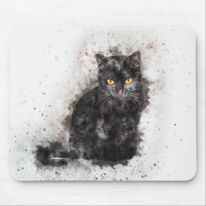 Black Cat Beauty | Abstract | Watercolor Mouse Pad