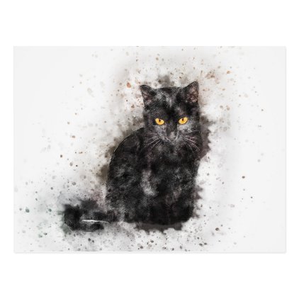 Black Cat Beauty | Abstract | Watercolor Postcard