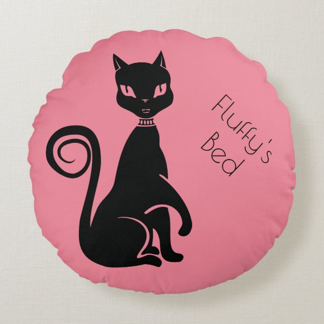 Black Cat Bed Round Pillow (Front)