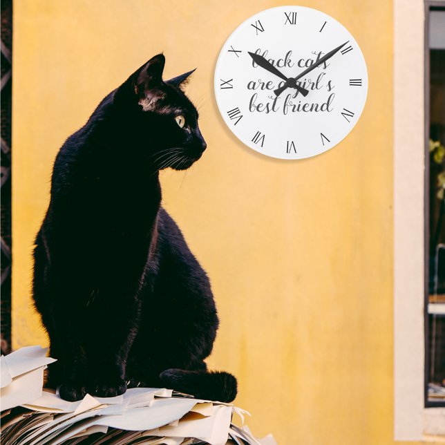 Black Cat Best Friend Quote Wall Clock (Black cats are a girl's best friend! Hang this clock on your wall :))
