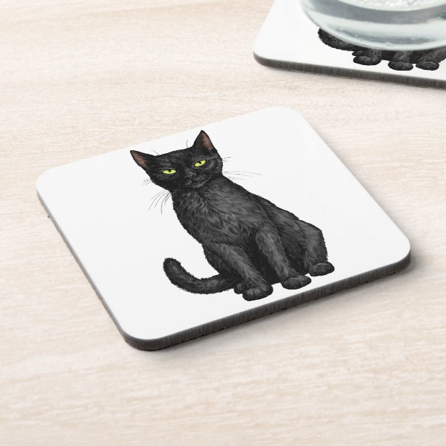 Black cat beverage coaster (Left Side)