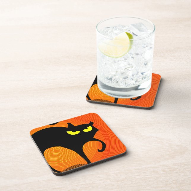 Black Cat Beverage Coaster (Right Side)