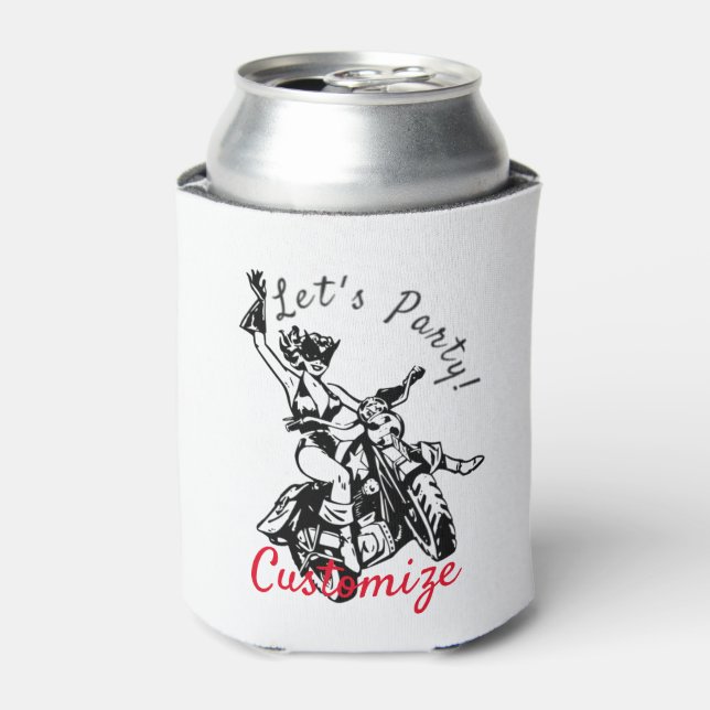 Black Cat Biker Babe Thunder_Cove Can Cooler (Can Front)