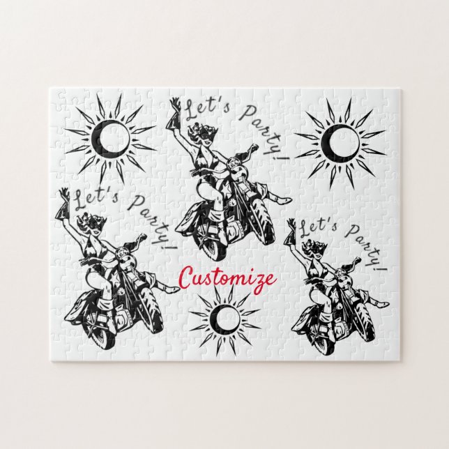 Black Cat Biker Babe Thunder_Cove  Jigsaw Puzzle (Horizontal)