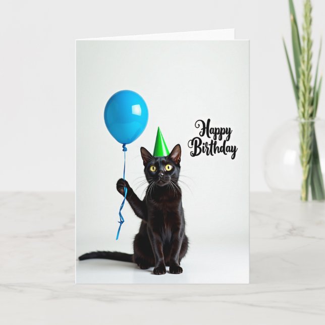 Black Cat Birthday Hat Card (Front)