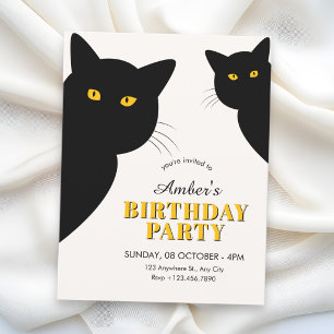 Black cat birthday invitation