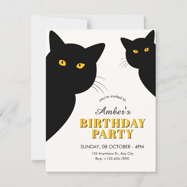 Black cat birthday invitation (Front)