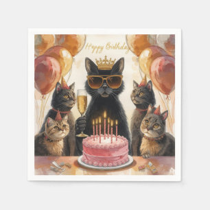 Black Cat Birthday Party with Pink Cake and friend Napkins