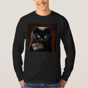Black Cat Biting Chocolate T-Shirt
