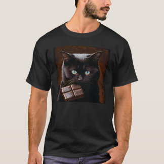 Black Cat Biting Chocolate T-Shirt
