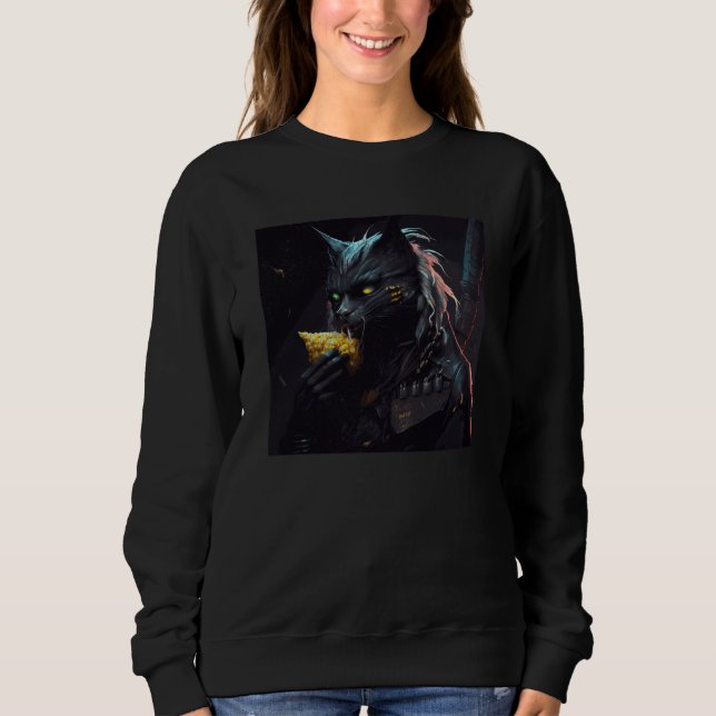 Black Cat Biting Corn On The Cob Sweatshirt (Front)