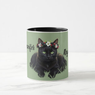 Black Cat / Blackberry Blossom Crown Personalized Mug