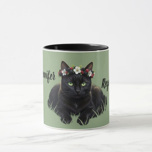 Black Cat / Blackberry Blossom Crown Personalized Mug (Center)