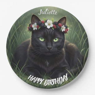 Black Cat / Blackberry Blossom Crown Personalized Paper Plates