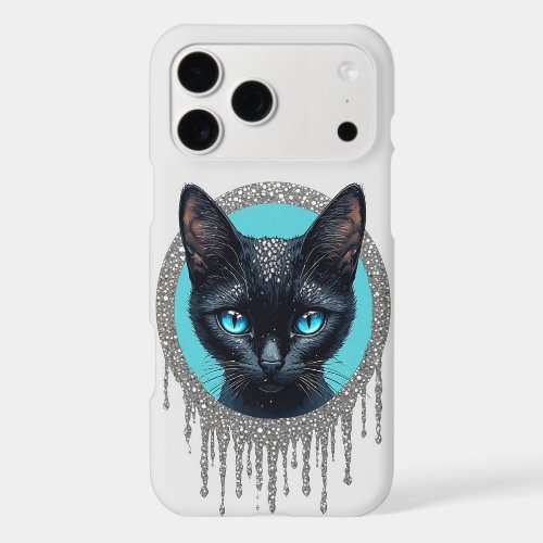 Black Cat Blue Eyes Silver Gothic Portrait iPhone 17 Pro Max Case