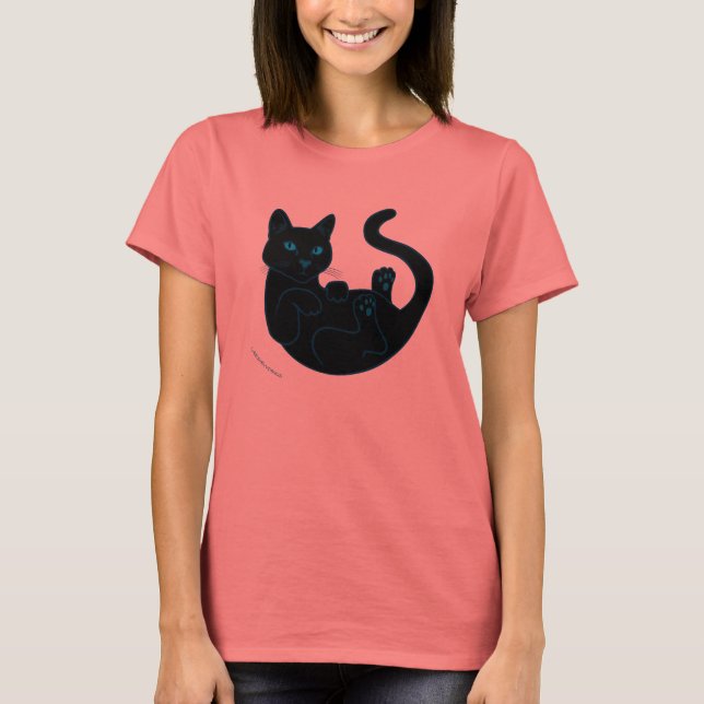 Black Cat, Blue Eyes. T-Shirt (Front)