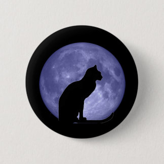 Black Cat Blue Moon Button Pin