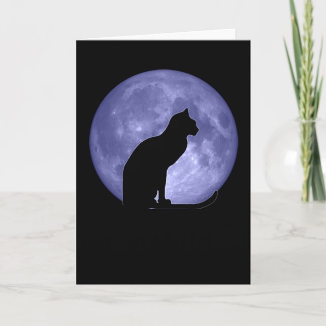 Black Cat Blue Moon Greetings card (Front)